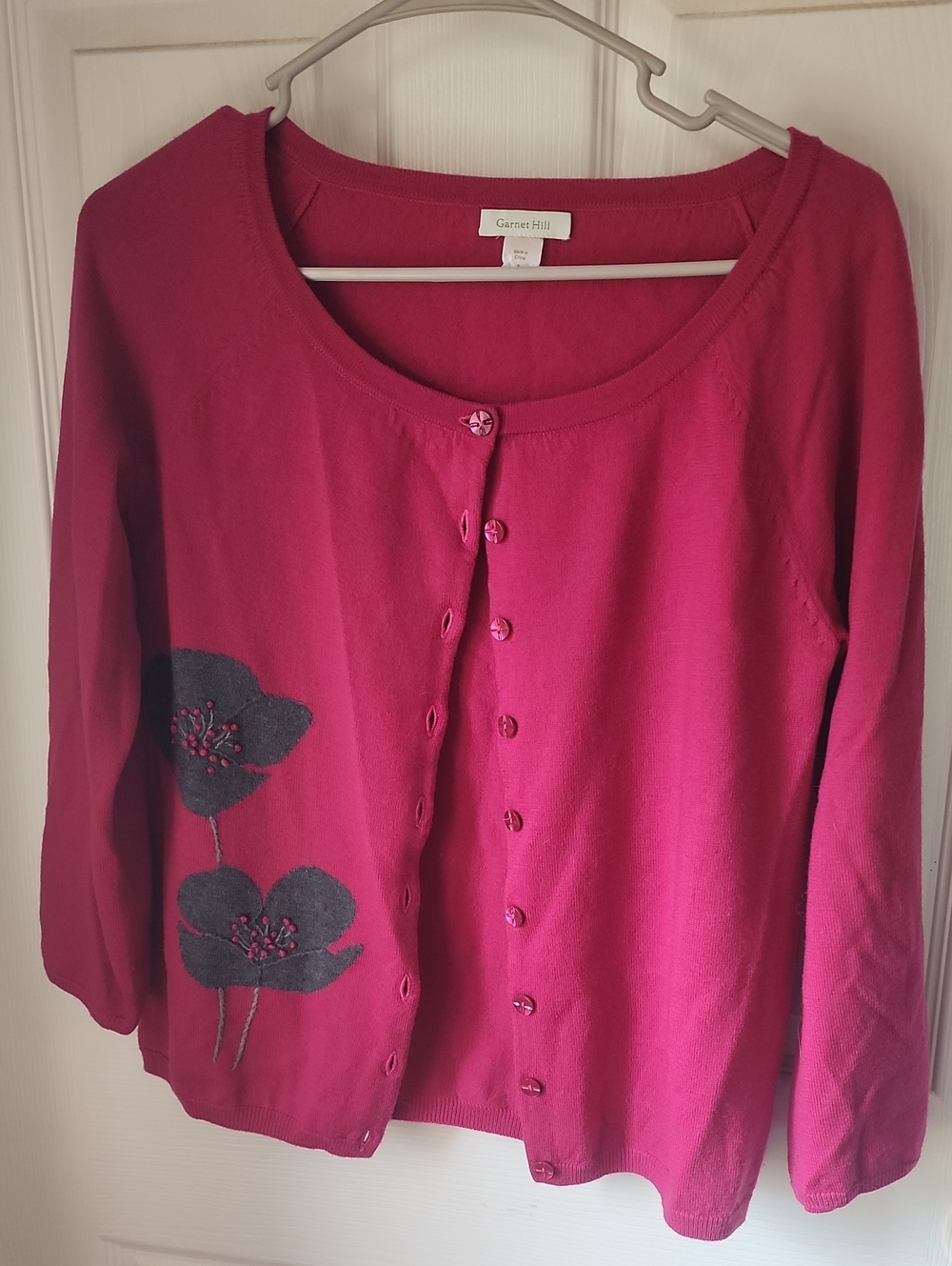 Fuchsia Button-Front Floral Sweater